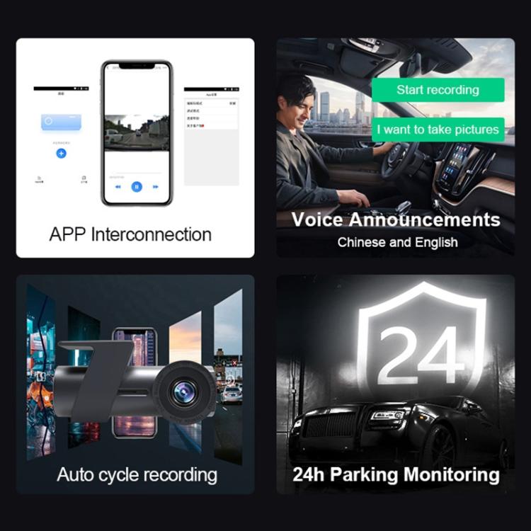 WiFi car dash camera app control with phone screens for recording and monitoring