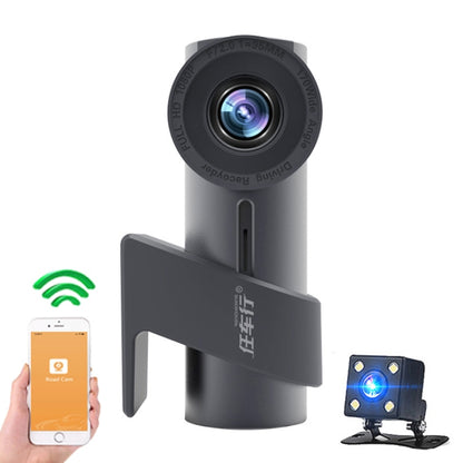 Black hidden car WiFi dual dash camera DVR with upward lens and mounting bracket