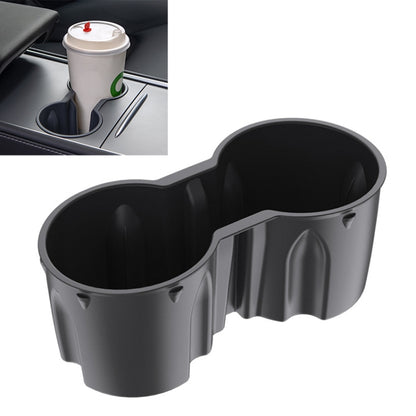 Two-slot car water cup holder insert, dark gray with molded cup wells and divider