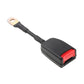 Seat belt extension connector with black strap and red release label on buckle