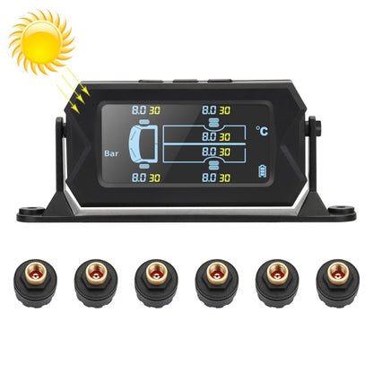 Solar TPMS monitor with dark digital screen and six valve-cap sensors