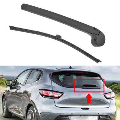 Rear windshield wiper arm and blade assembly, black rubber blade and curved arm