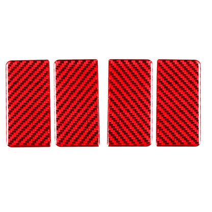 Set of 4 red carbon-fiber style inner armrest gasket stickers, rectangular pieces