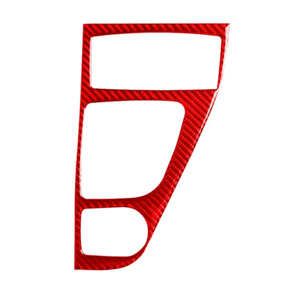 Carbon fiber gear panel trim sticker with red weave pattern and cutout shapes