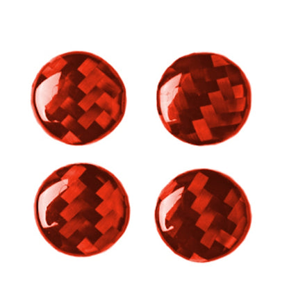 Set of 4 round carbon-fiber style air outlet stickers in red checker pattern