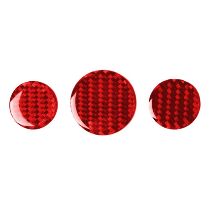 Set of three red carbon-fiber style round trim stickers for multimedia knobs