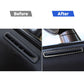 Installed carbon fiber door air outlet trim sticker on car door panel, black silver outline