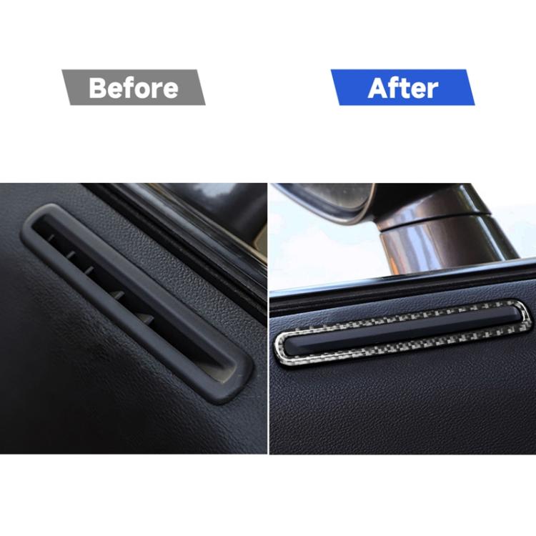 Installed carbon fiber door air outlet trim sticker on car door panel, black silver outline