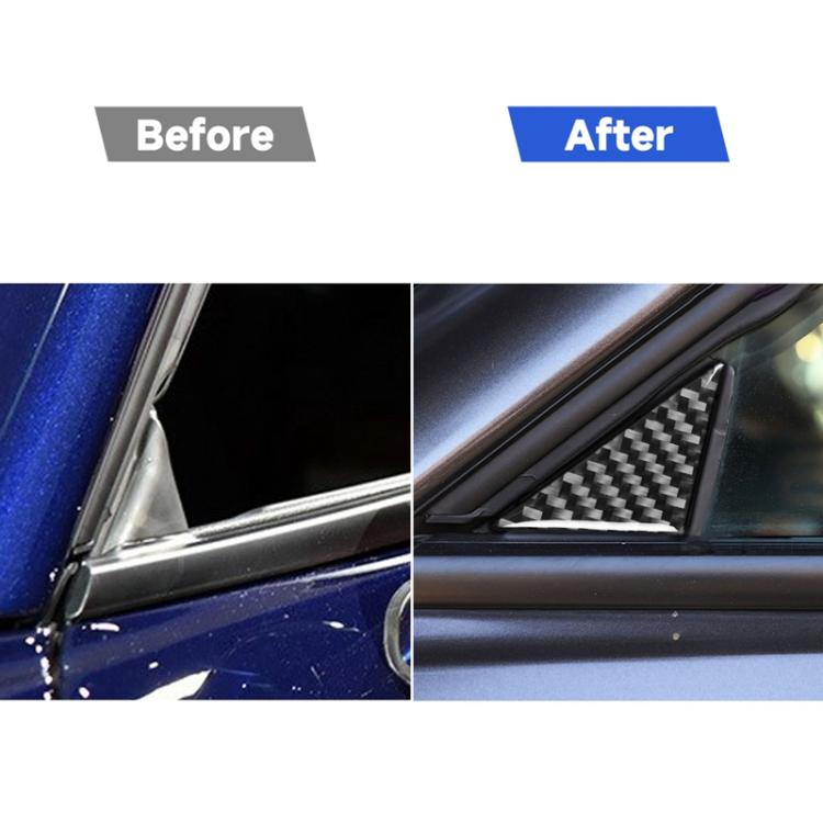 Window post trim sticker installed on car door area; carbon fiber triangle visible