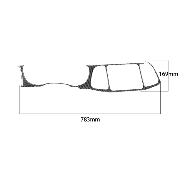 Carbon fiber-style center dash trim sticker panel, left-side fit, size marked