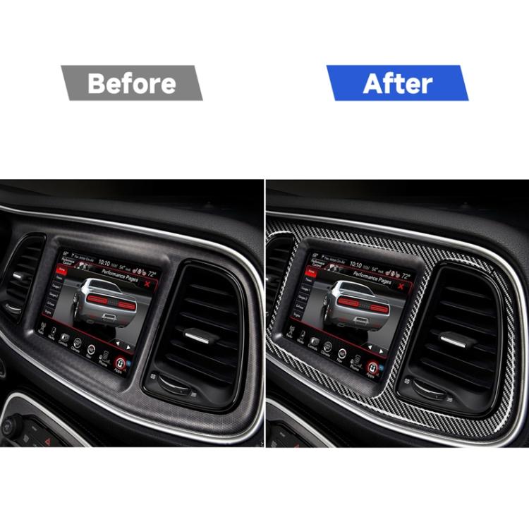 Carbon fiber-style dashboard vent trim sticker, installed around center console vent