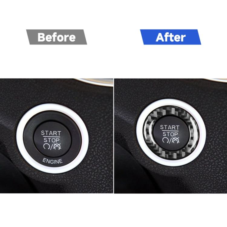 Carbon fiber ignition switch bezel sticker with START/STOP/ENGINE icons, circular