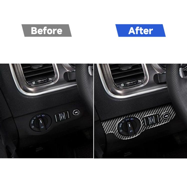 Dashboard view showing carbon fiber headlight switch panel trim after installation