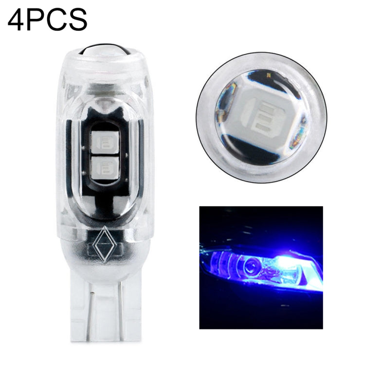 T10 car clearance light bulb, clear body with blue 5-LEDs and lens