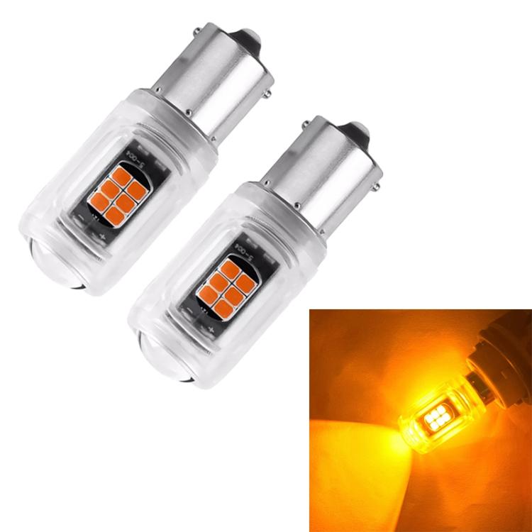Pair of LED 1156 turn signal bulbs with yellow LED chips