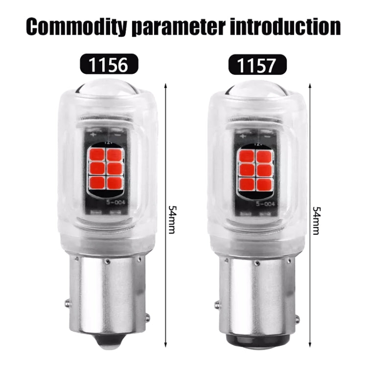 Two clear LED bayonet bulbs with metal base and red LED arrays, labeled 1156/1157