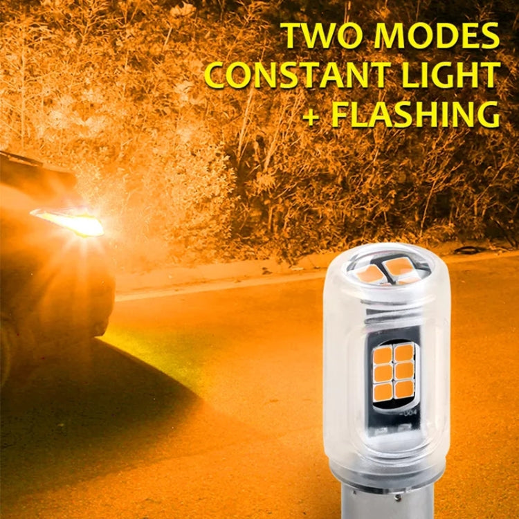 Single clear LED car brake light bulb with metal base and orange/amber LED array