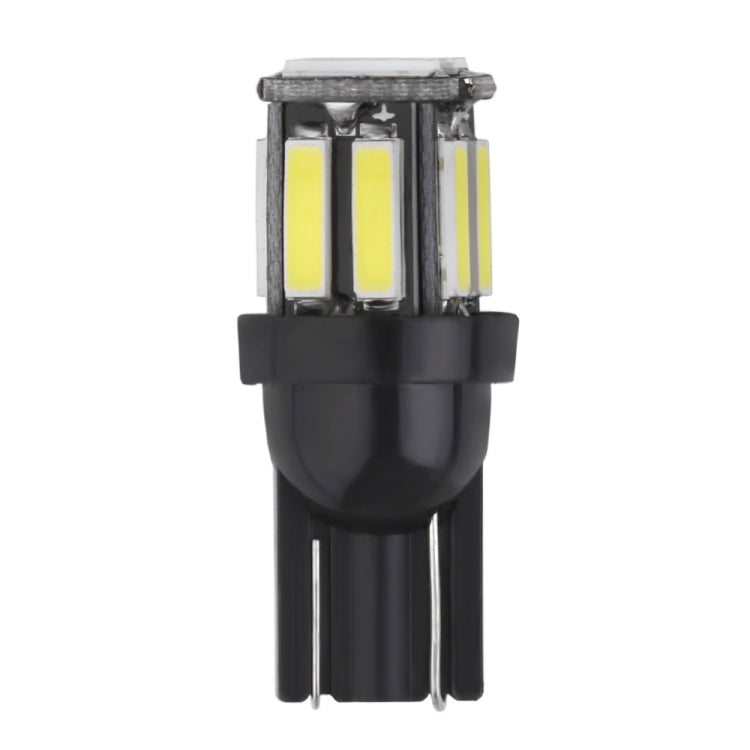 Single T10 LED bulb close-up with black base and dual SMD light panels