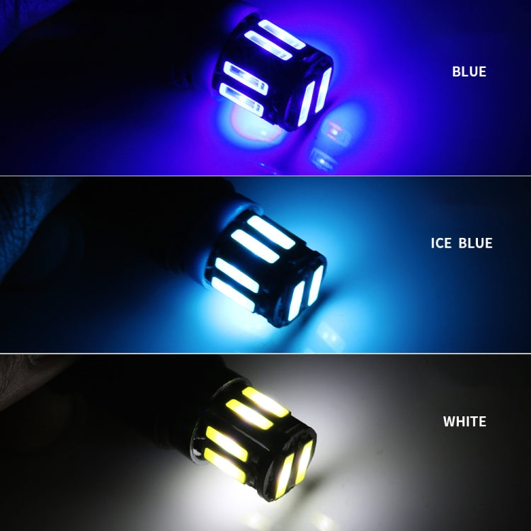 T10 LED clearance bulbs showing blue, ice blue, and white illumination