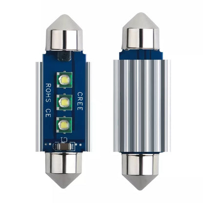 39mm LED car dome reading lamp bulb with blue PCB, three SMD LEDs, and metal base