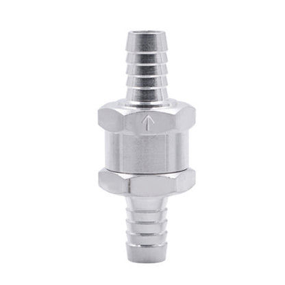 10mm one-way fuel check valve, silver aluminum alloy, barbed hose connector