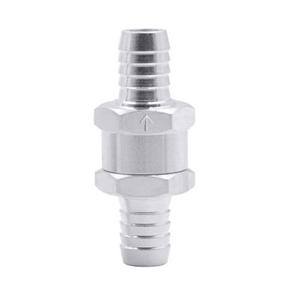 12mm one-way fuel check valve, silver aluminum alloy, barbed hose end