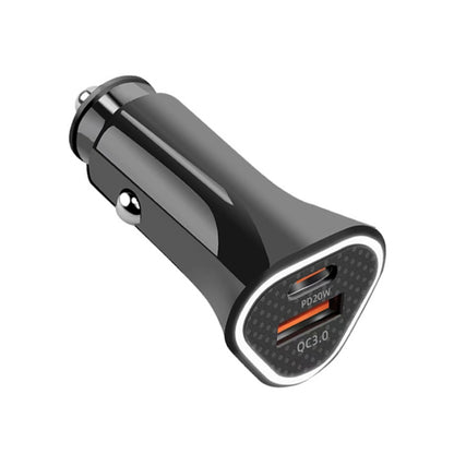 Black triangle car fast charger with PD/QC ports and cigarette-lighter plug