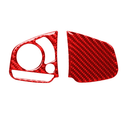 Red carbon-fiber steering wheel button trim set with left cutout and right cover piece