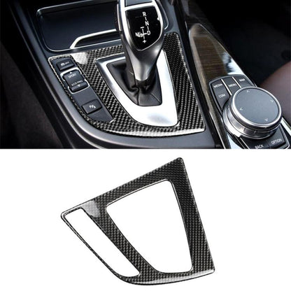 Carbon-fiber look gear panel trim sticker for car center console, glossy black weave