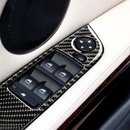 Carbon fiber switch panel trim sticker set with window and lock button bezels
