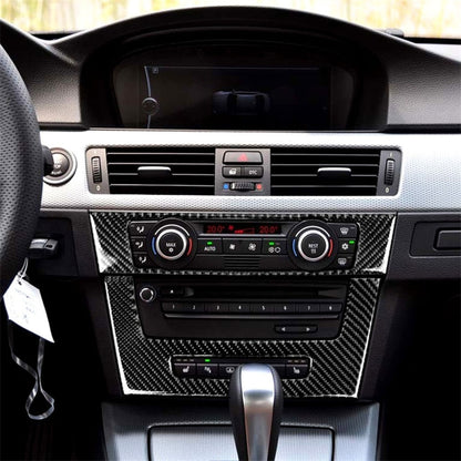 Carbon-fiber BMW center console CD panel trim sticker with slot and control cutouts