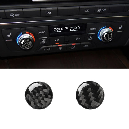 Pair of carbon-fiber AC knob button stickers on car climate control panel