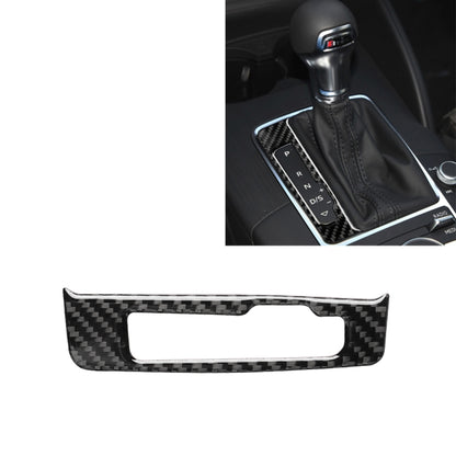 Carbon fiber gear shift frame sticker with silver trim outline, left-drive console area