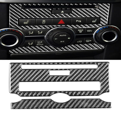 Carbon fiber central control CD panel sticker set with cutouts and adhesive backing, installed on dash