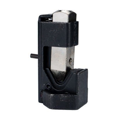 Battery cable lug crimper tool with black base and steel anvil clamp