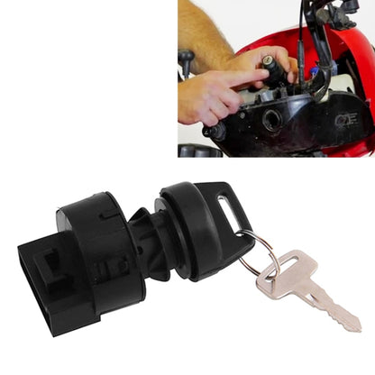 Ignition key switch installed on a motorcycle front panel