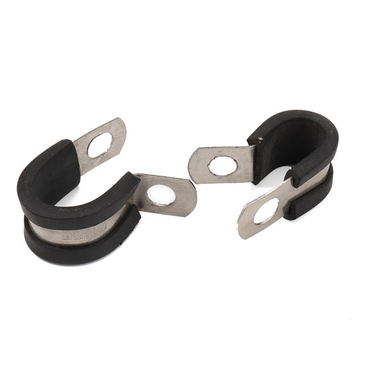 Pair of 1-inch rubber cushion pipe clamps with stainless steel mounts and black rubber