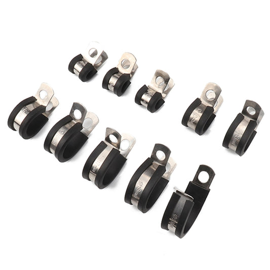 10-pack 1-inch rubber cushion pipe clamps with stainless steel brackets and black rubber liners
