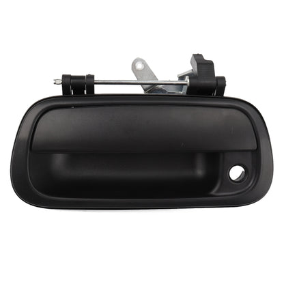 Black tailgate handle with keyhole, metal latch linkage and mounting bracket