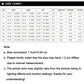Size chart table with bust, waist, hips, and note about measurement differences