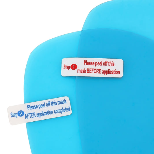 Protective film with peel-off application mask stickers on the mirror patch