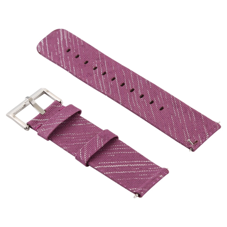Canvas wrist strap with silver buckle, dark purple with stitched holes