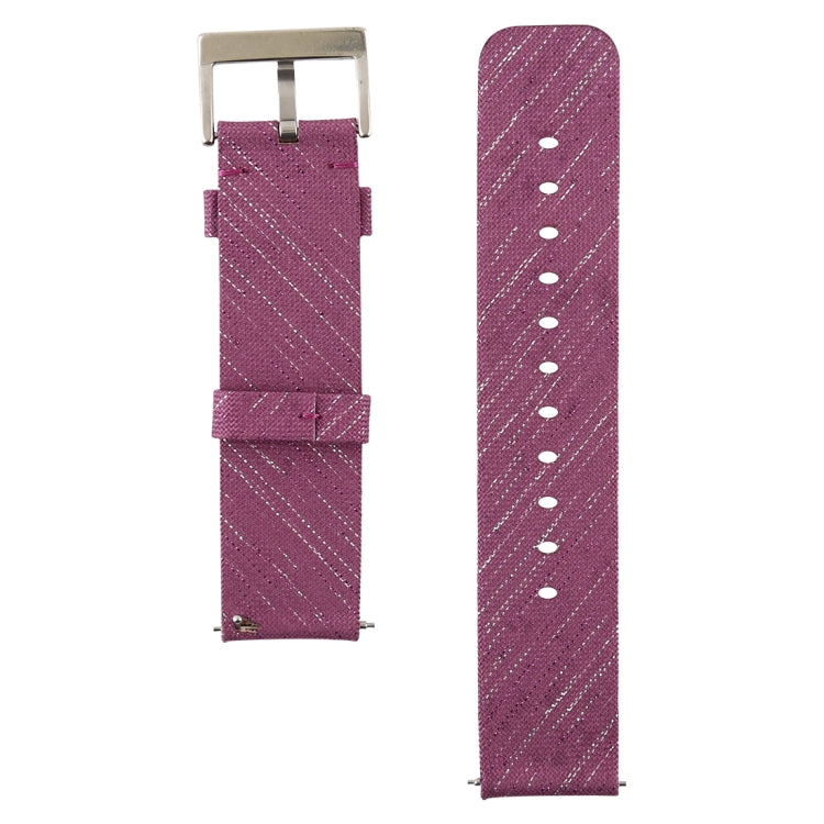 Canvas smartwatch wrist strap, purple with metal buckle and adjustment holes