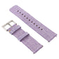 Canvas wrist strap with silver buckle, light purple with stitched perforation holes
