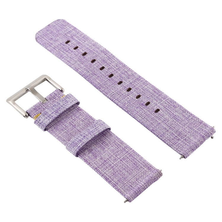 Canvas wrist strap with silver buckle, light purple with stitched perforation holes