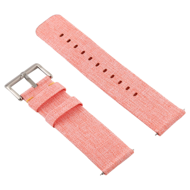 Canvas wrist strap with silver buckle, coral orange fabric with stitched holes