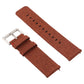 Brown canvas watch wrist strap with metal buckle and stitched pin holes