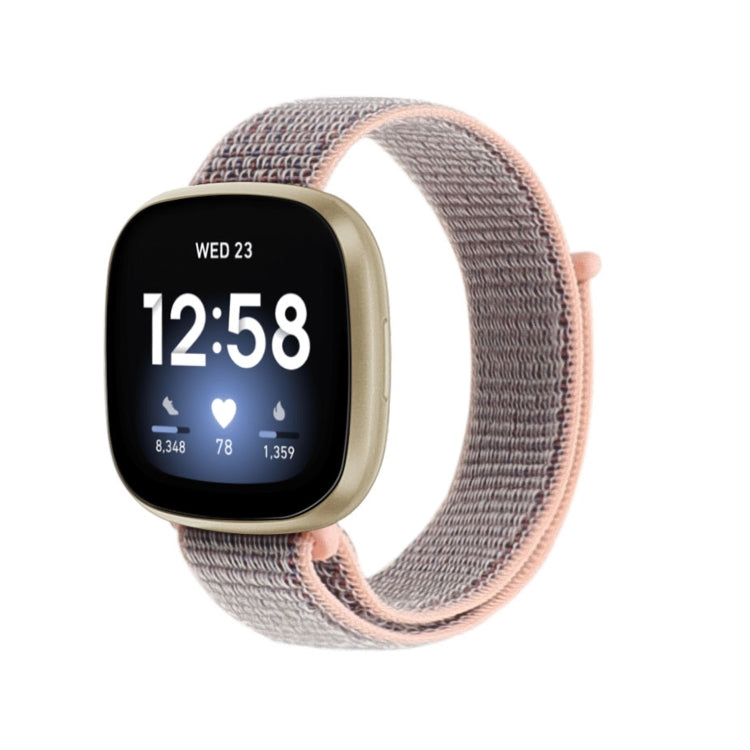 Nylon loop strap for Fitbit Versa 3, gray loop band with pink stitching