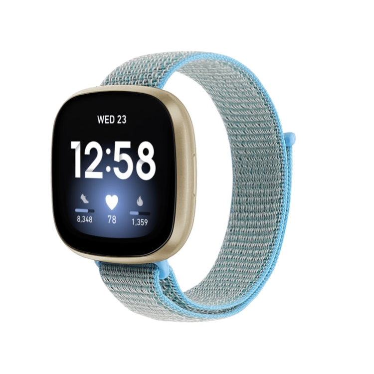 Nylon loop strap for Fitbit Versa 3, light blue with darker blue trim