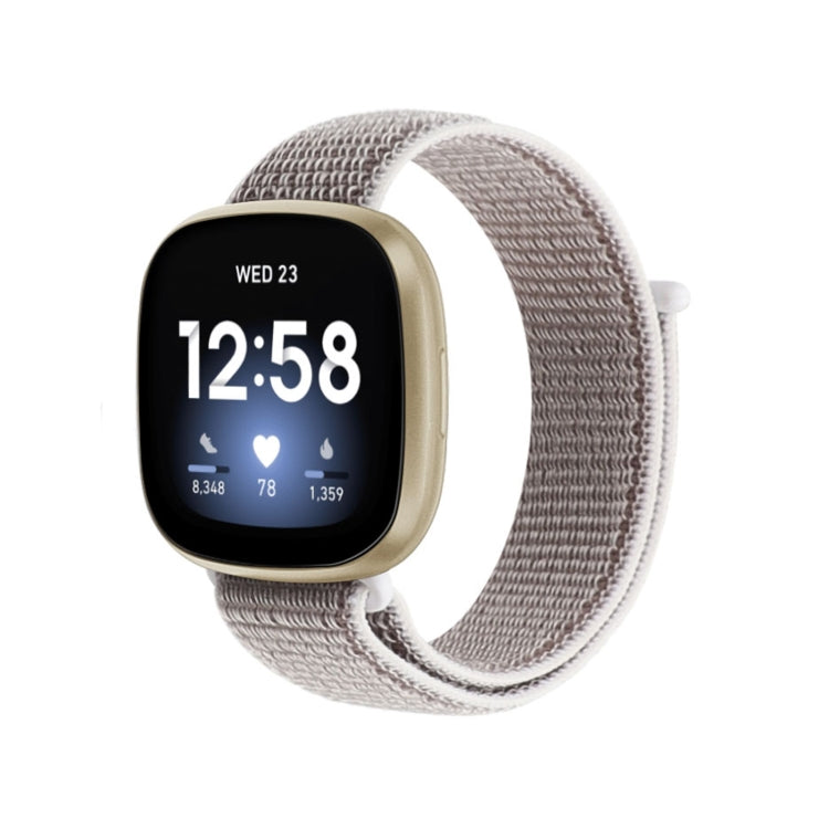 Nylon loop strap for Fitbit Versa 3, light gray with mauve trim